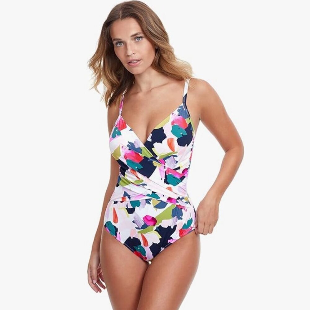 PROFILE By Gottex Tutti Frutti White One Piece Swimsuit No Size Tag Check Measur